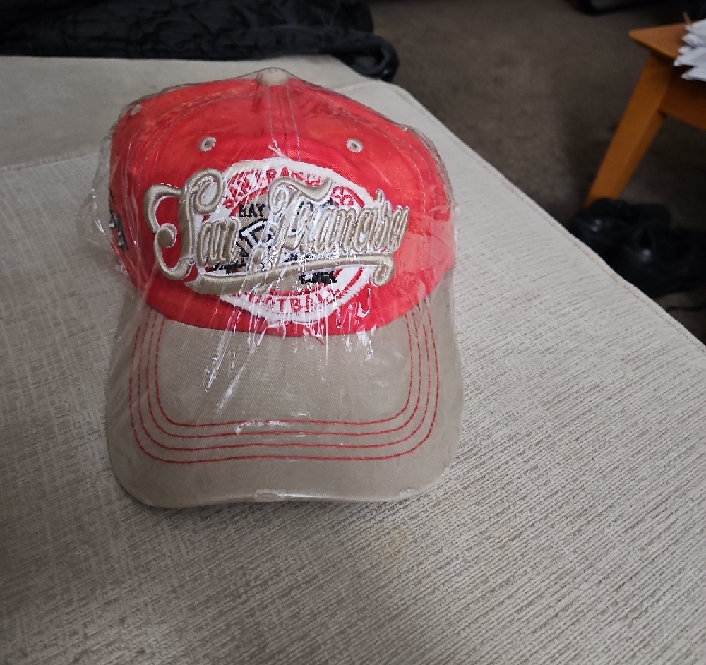Red and Tan Embroidered Baseball Cap. Custom Shop. NWT.
